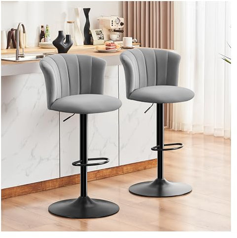 STOOLINK Barhocker 2er Set Höhenverstellbar Barstuhl Seidensamtstoff, Tresenhocker 360° Drehbar, Barhocker Mehrzweck mit Lehne für Küche, Esszimmer, Einfacher Aufbau, Grau