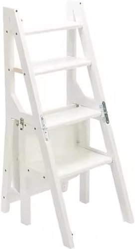 RRraw Klappbarer 4-stufiger Tritthocker aus Holz für Erwachsene – platzsparende Leiter für den Innen- und Außenbereich mit leichtem Design – einfach zu tragende Klapphocker-Ablage