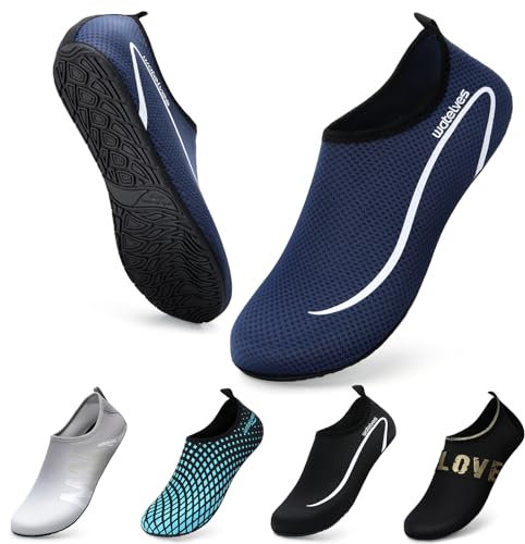 WateLves Wasserschuhe Badeschuhe Damen Herren Aquaschuhe Strandschuhe Schnell Trocknend Slip on Breathable Surfschuhe Unisex Schwimmschuhe für Beach Pool Surfen Yoga Linie Dunkelblaue 42/43