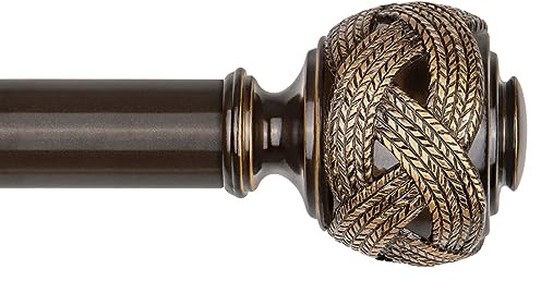 Long Curtain Rods for Windows 72 to 144 Inch, USFOOK 7/8 Inch Heavy Duty Curtain Rod, Telescoping Splicing Bronze Drapery Rods with Leaf Finials