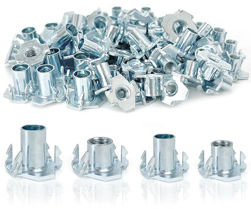 120stk Einschlagmuttern Set mit 4 Einschlagspitzen, Kohlenstoffstahl M6/M8 Einschlagmutter, Gewinde Einpressmuttern für Holz Kunststoff