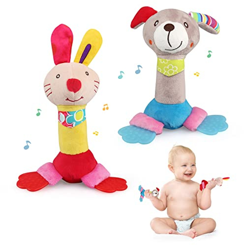 JoyPlus Hochet Bébé Jouet, Jouets D'éveil Bebe 0 3 6 12 Mois, Jouet de Peluche Hochets, Montessori Sensoriels Jouet Eveil Bebe, Jouets Doux de Bébé de Hochets, Cadeau pour Garçon Fille