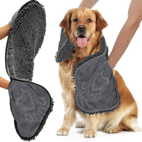Amusingtao Dog Drying Towel, Quick Dry, Super Absorbent, Lightweight, Grey, 80cm x 35cm