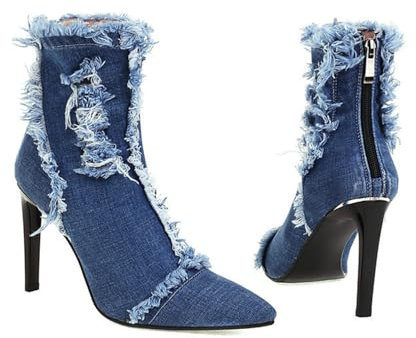 Stivali Moda da Donna Stivaletti da Donna Stiletto Punta a Punta Cerniera Stivaletti con Tacco Alto Scarpe di Jeans 9,5 cm