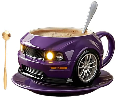 ITETONE Taza de café Creativa con Forma de Coche, Taza de café de cerámica Hecha a Mano con Forma de Coche, Taza de café con Forma de Coche, Regalos navideños para fanáticos de los Coches Purple