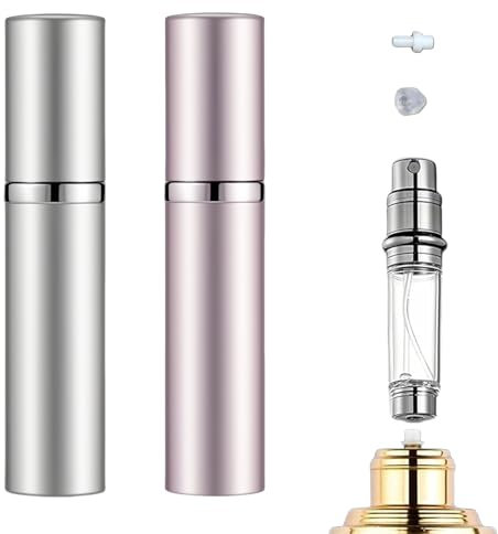 JAONLD Vaporisateur Vide,2 Pièces Vaporisateur Parfum Rechargeable Voyage Vide,Vaporisateur Parfum pour les Voyages,les Femmes et les Hommes(5ML,Argent,Rose)