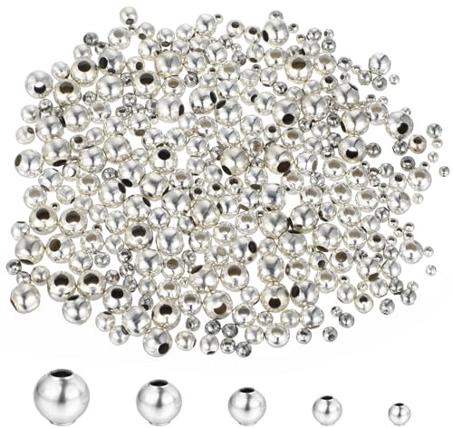 Avståndspärlor silver, 300 stycken 4 storlekar silverpärlor, stort hål runda järnpärlor, silver avståndspärlor för tillverkning av halsband, örhängen och armband, smycken