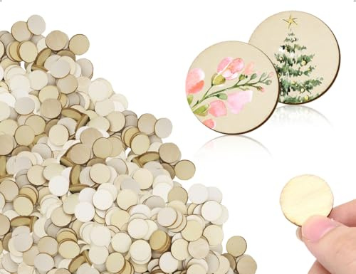 Emezddo 400 piezas de discos de madera,discos de madera natural para manualidades,tronco de madera sin tratar discos,mini círculos de madera en blanco,adornos de madera(redondos,20 mm)