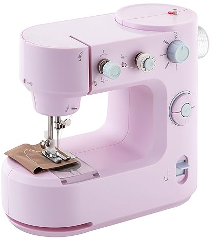Symaskin – DC 6 V, 1 000 mA elektrisk hushållssymaskin, friarm, multifunktionell symaskin med LED-belysning, superanvändning stygn symaskin för kläder, byxor, silke (rosa)