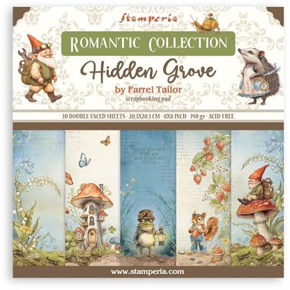 Stamperia - Scrapbook Paper Pad for Scrapbooking, Albums, Card Making, Bullet Journalling and More, Acid Free, Double-Sided, Perfect for Hobbies, Crafts, and Gifting (Hidden Grove) (20.3 x 20.3cm)