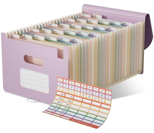 EcoStash Dokumentmapp A4 26 fack, vetehalm fläktmapp sorteringsmapp färgglad fil arrangör, dragspel, BPA-fri, tillbaka till naturen, hälsosamt liv lavendellila | Vete halm dragspel organisatör, dokumentmapp, BPA-fri, tillbaka till naturen, lila lavendel