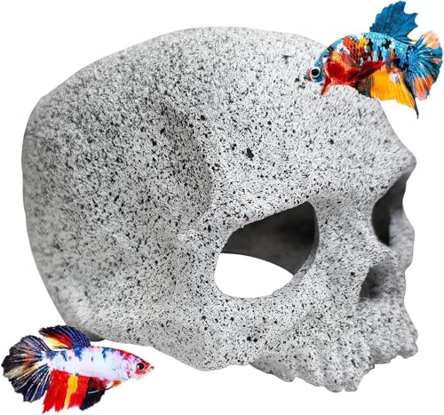 Kathson Aquarium Skull Reptile House Decor Ceramic Head Skeleton Decorations Cave Betta Toys Fish Hideout Stones House for Tank Landscape Decorative Hideout Cave Shelter Shrimp Cichlid Hiding Breeding
