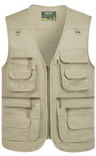 Timween Uomo Estate Esterno Gilet Multi-tasca, Uomini Multifunzione Senza Maniche Cotone Gilets Giacche per Pesca Caccia Campeggio Fotografia Lavoro Viaggio