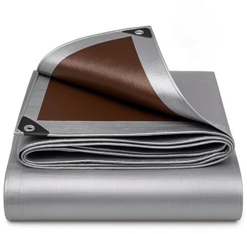 Telone di copertura con occhielli, impermeabile, grigio, universale, antistrappo, resistente ai raggi UV, antimuffa, 210 g/m², teloni in diverse misure (6 m x 8 m)