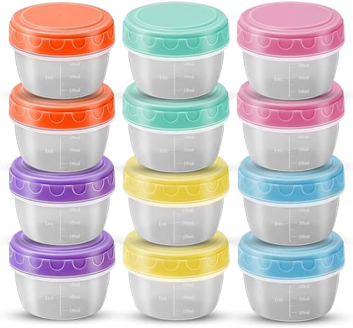 ACOMTUO 12 Pezzi Contenitori Ermetici per Alimenti Piccoli 77ml,Vasetti Plastica con Coperchio Riutilizzabili,Piccoli Contenitori per Alimenti Per conservare snack, salse, spezie ecc (4,5 x 6 cm)