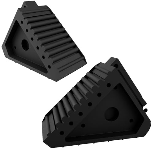 FIVMEN 2 Stück Unterlegkeile Anhänger Bremskeile Gummi mit Griff Radkeil Unterseite rutschfeste für Anhänger Wohnmobil Auto Wohnwagen Schwarz, 20x15x10 cm