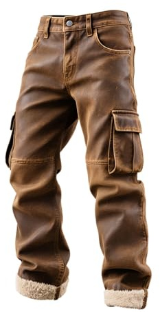 RUMAOZIA Pantalones cargo de piel sintética para hombre, pierna recta, gótico, punk, retro, forro polar, para senderismo, jogger, moto, moto, moto, pantalones de motociclismo, pantalones de protección