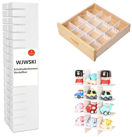 Separador de cajones ajustable, grosor de 9 cm de alto, divisor de cajones ajustable para bricolaje, 8 unidades de cajones con una longitud de 42 cm para armarios, tocadores, escritorios