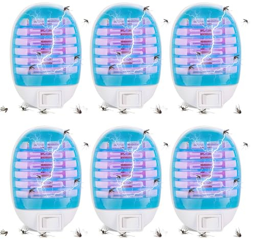 mizikuu 6 Piezas Mata Mosquitos Tipo Enchufe, Lámpara Antimosquitos Electrico con UV Lámpara Lámpara Mata Mosquitos Sin Químicos Puede Matar Moscas Polillas para Salón Oficina Cocina Azul Cielo