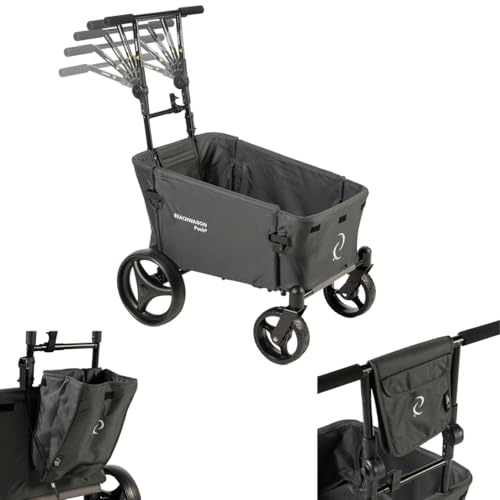 Beachwagon PUSH Combideal rullvagn vikbar - 40 kg - Hopfällbar handkärra med skjutstång, konsolväska och tvärstångsväska som strandvagn och campingvagn - kompakt och lätt - mörkgrå