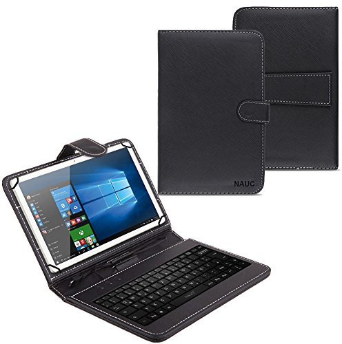 NAUC Hülle Tasche Keyboard Case für Tablet Tastatur QWERTZ Standfunktion Micro USB Schutz Cover mit Standfunktion und Magnetverschluss