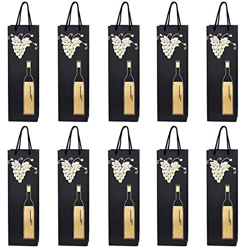 10 Flaschentüten Geschenktüten für Wein Prosecco und Champagner 40 x 12 x 9 cm Weinrebe mit Weinflasche gold