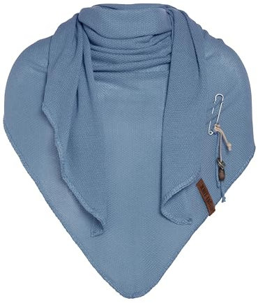 KNIT FACTORY - Lola Dreieckstuch - Fein Gestrickter Damen Schal - Tuch Schal - Für Frühling und Sommer - Baumwollmix - Stone Blue - 190x85 cm