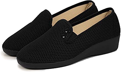 CoboFamily Zapatillas de Estar por Casa Mujer Verano Otoño Invierno, Zapatillas Casual Cómodas Respirables, Zapatos de Rejilla con Tacón Cuña y Punta Cerrada Multicolor, Suela Caucho (Negro, 38)