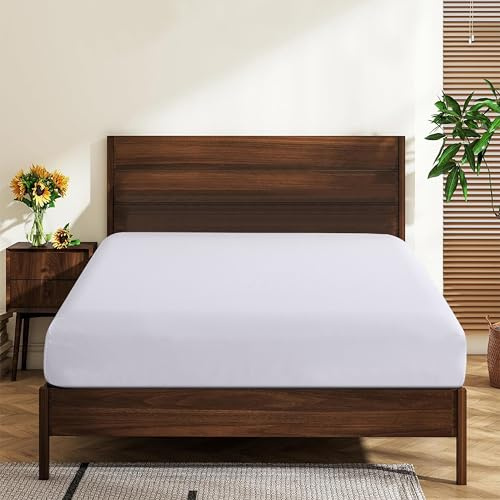 Dra-på-lakan, 100 % egyptisk bomull, trådtäthet 600, 41 cm djup ficka, ultramjukt med hotellkänsla, slitstarkt, luftigt och bekvämt, 1-pack, King-storlek, vit
