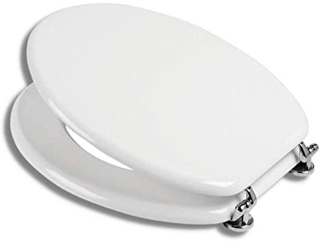 EM Originale Sedile Copri Wc Igienico Bianco Universale Tavoletta Copriwater MDF Rivestito Cerniere Regolabili 44x38X 2.8 cm