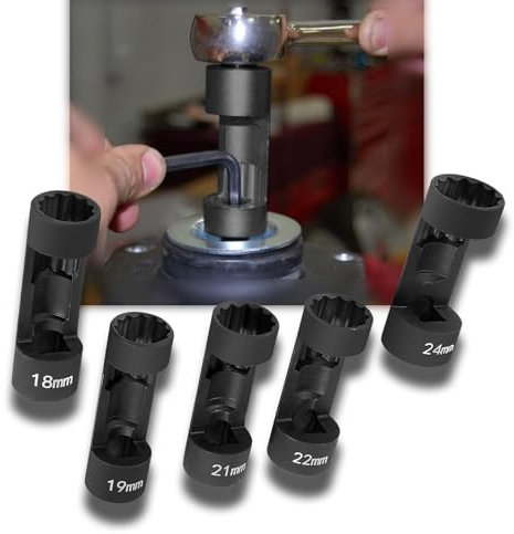 CTcar Muttern-Stecknuss, Federbein-Stecknuss-Werkzeug, 5 Stück, 12-Punkt-1/2-Antrieb, Federbein-Muttern-Stecknuss, 18 mm, 19 mm, 21 mm, 22 mm, 24 mm, Sechskantschlüssel 6496 VM Nummer 3353 (5-tlg.)