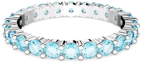 Swarovski Matrix Ring, Rhodinierter Damenschmuck mit Blauen, Strahlenden Swarovski Kristallen