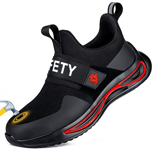 TAERGU S3 Sicherheitsschuhe Herren Damen-S1 Arbeitsschuhe mit Stahlkappe Leicht Klettverschluss SBP Stahlkappenschuhe Safety Shoes,Schwarz,45EU
