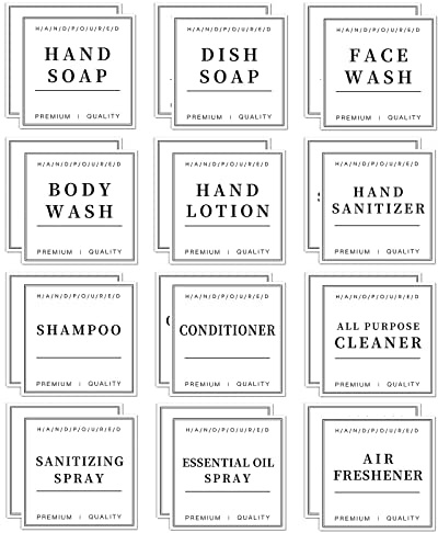 XIXKOLYU® 24 etichette bianche impermeabili per bottiglie, dispenser di shampoo e balsamo, etichette per sapone da bagno, etichette rimovibili per la pulizia del vetro