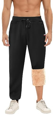 PASUDA Pantalon Polaire Homme Pantalon de Jogging Hiver Coton Ultra Chaud Pantalons de Sport Taille Élastique Coupe avec Poches Zippées Survêtement Sportwear Décontracté (Noir, XL)