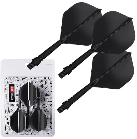 CyeeLife Dartschäfte und Dart Flights aus einem Stück Dartpfeile Zubehör Dart shafts und Flights,Dart zubehör,3er-Set (Schwarz-2BA)