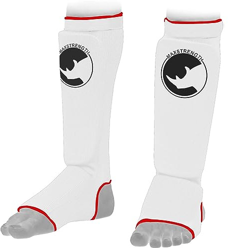 Boxing Shin Insteps Foam Leg Guards Elasticated Foot Protector MMA Martial Arts Sparring Kick Boxing Muay Thai Fighting Training Karate Pads Kickboxing Equipment S/M & L/XL Size (L/XL, White)