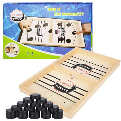 JONRRYIN Hockey Brettspiel Spielzeug, Sling Puck Match-Spiel, 2in1 Tischhockey Katapult Bouncing Brettspiel Holz, Eltern-Kind Interaktion Fast Sling Puck Game Schachbrett Tisch-Desktop-Partyspiele