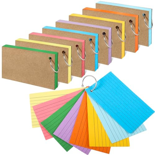 Karteikarte Linierte, 424 Stück Linierte Lernkarten 12,7cm x 7,6cm Karteikarten Groß mit 8 Ring Lernkarten Bunt für Büro, Schule, Notizen Formeln(8 Farben,150g/m²)