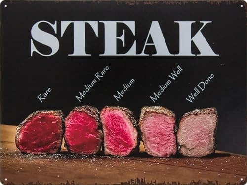 Stor väderbeständig 40 x 30 cm plåtskylt – steak – grillplats, grill, dekorativ köksskylt