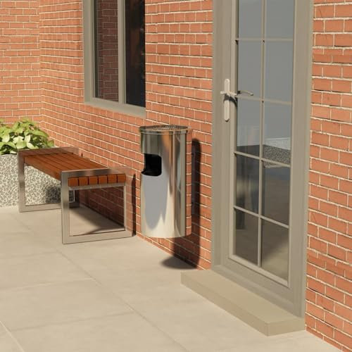 Homgoday Mobiliar Mülleimer mit Wandaschenbecher Edelstahl 26L, Möbeldekoration, Indoor/Outdoor-Möbel für Wohnzimmer Büro