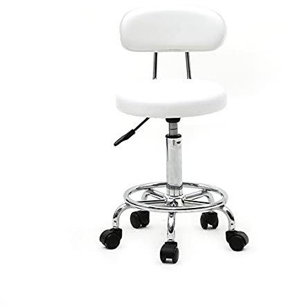 Bonnlo Rollhocker, Arbeitshocker, Bürohocher, höhenverstellbar mit Rückenlehne& Lehne, Drehhocker für Büro/Salon/Bar, Kunstleder, Weiß