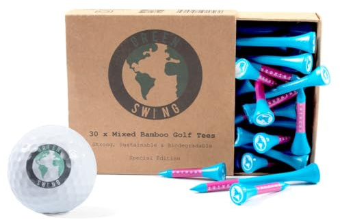Green Swing Special Edition 70mm & 38mm Bamboo Golf Tees | Strong Sustainable Biodegradable | 30pcs (Blue)