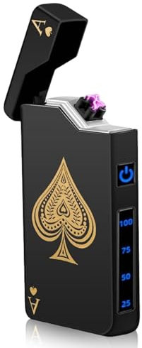 Mechero electrónico USB, encendedor de arco eléctrico, con indicador de batería, resistente al viento, de plasma pulsando un botón, color negro