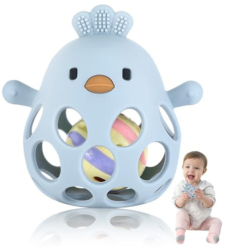 Collazoey Teething Ring Baby Toy, Greifball Für Babys, Montessori Spielzeug Baby, BPA-Free Zahnungshilfe & Greifball, Silicone Rattle Toy, Geschenk Für Babys Von 3-18 Monaten (Blue)