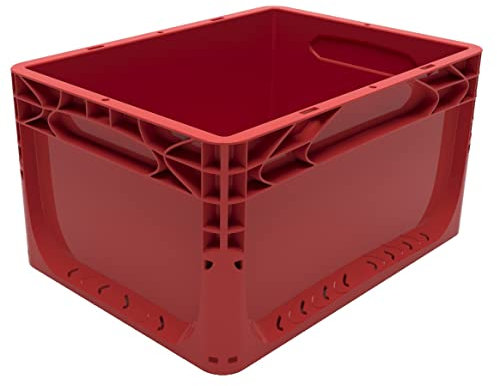 Solent Plastics Euro Stacking Container 20 Litre - 400 x 300 x 220mm - Available in 4 x Colours - Glass Recycling Box Outdoor, Under Sink Storage Boxes, Bicycle Box for Rear Rack (Red)