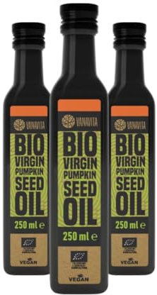 VanaVita Olio di Semi di Zucca BIO - Alta Qualità, Vergine, Estratto a Freddo, Ricco di Omega 3, Omega 6, Vitamine e Minerali, Ideale per Condire Piatti Freddi (250 ml (3er pack))