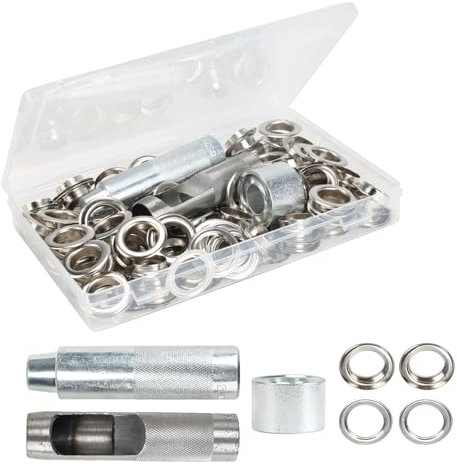 FOGAWA 100 Sets Occhiello Strumento Kit 20mm Kit Occhielli Metallici Strumento argento Kit Occhielli Grommet Rondelle con Attrezzi e Scatola di Stoccaggio per Teloni, Borse, Pelle, Abbigliamento