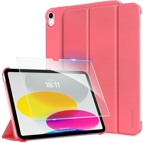 CACOE Cover compatibile con iPad (A16) 11a generazione 11 pollici 2025, iPad 10e Gen 10,9 2022, sottile custodia con vetro temperato con funzione di supporto, polvere di anguria