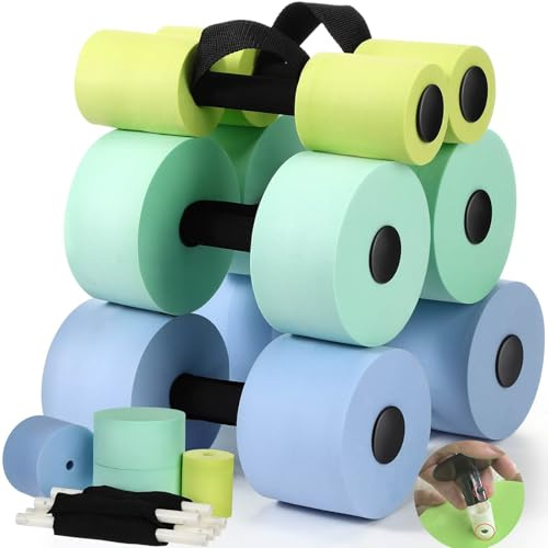 Soulchen Pool Exercise Equipment Water Dumbbells Pool Resistance Aerobic Weights EVA Foam Dumbbell with Handle Strip for Aqua Therapy Water Aerobics Weight Loss Fitness(Pale Shades,Mixed)